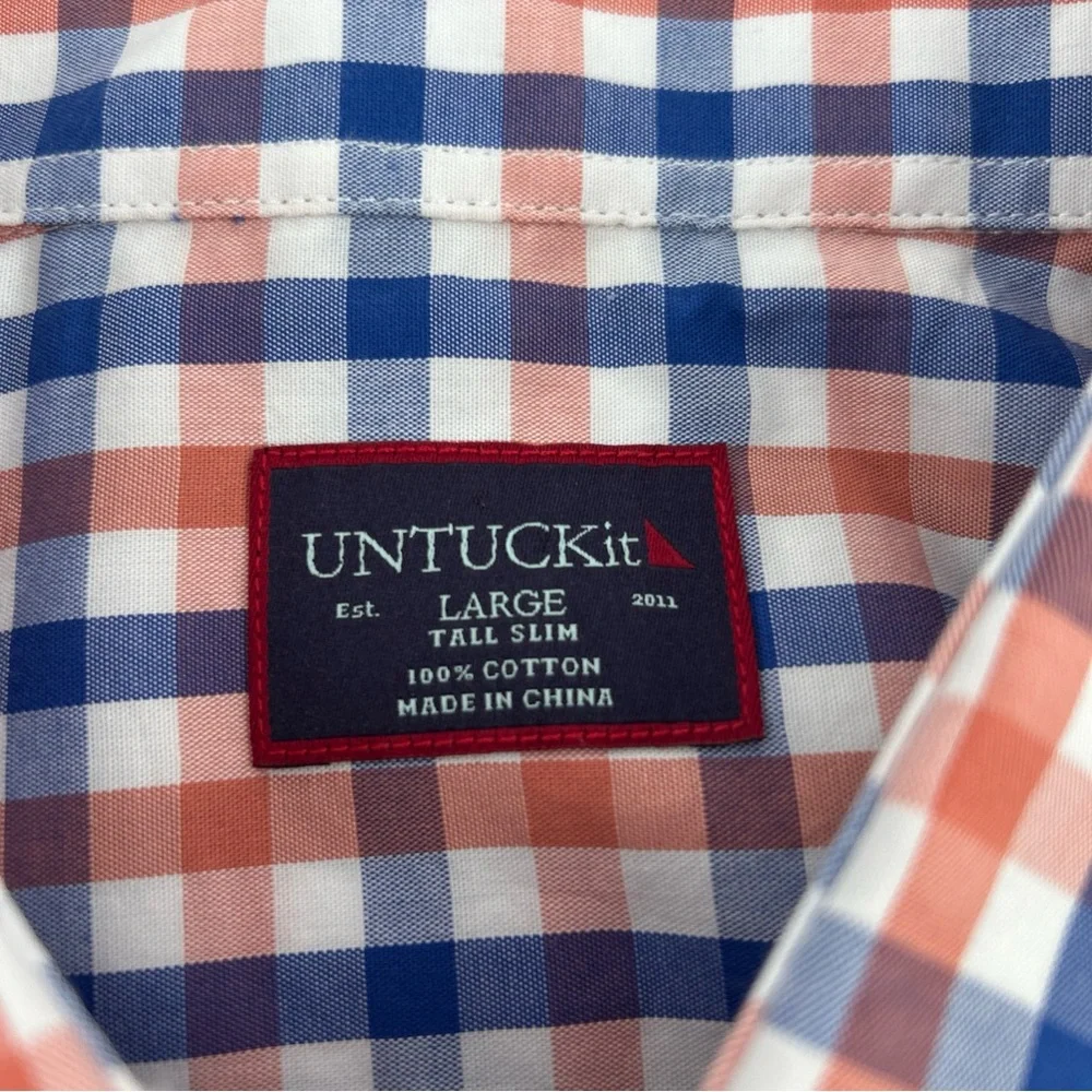 UNTUCKit Shirt Men’s Large Blue Orange Red Tall Slim Long Sleeve 100% Cotton